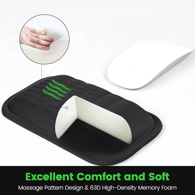 MEKASS Ergonomic Mouse Wrist Rest, Premium Memory Foam Mouse Wrist Pad Support Relieve Wrist Pain for Long Hours of Work, Gaming (Classic Black）