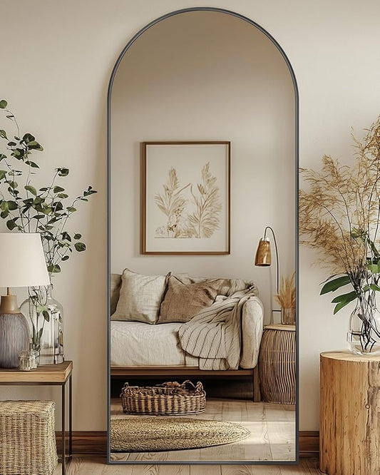 Antok Full Length Mirror, 58"x18" Arched Floor Mirror, Mirror Full Length with Stand, Wall Mounted Mirrors for Living Room Bedroom, Black