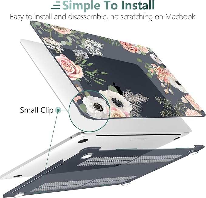 TWOLSKOO Compatible with MacBook Pro 13 inch Case 2023-2016 A2338 M2/M1 A2251 A2289 A2159 A1989 A1706, Plastic Hard Shell Cover & Keyboard Skin & Screen Protector, Rose Flower