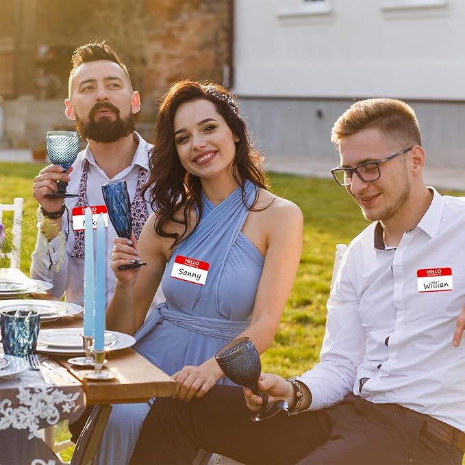 480 Pcs Name Tags Sticker Red, 3" x 2" Blank Hello My Name is Name Tag Stickers to Write On, Adhesive Hi My Name is Name Stickers, Name Labels for School,Classroom,Office,Party