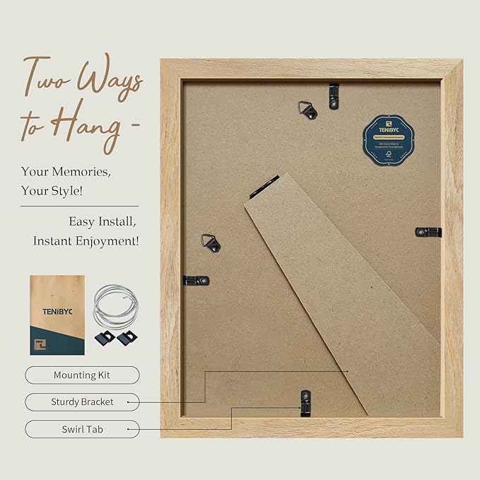 8.5x11 Picture Frame Set - 4 Pack, Natural Solid Wood, HD Tempered Glass, Elegant Wood Grain Photo Frame, Table or Wall Display