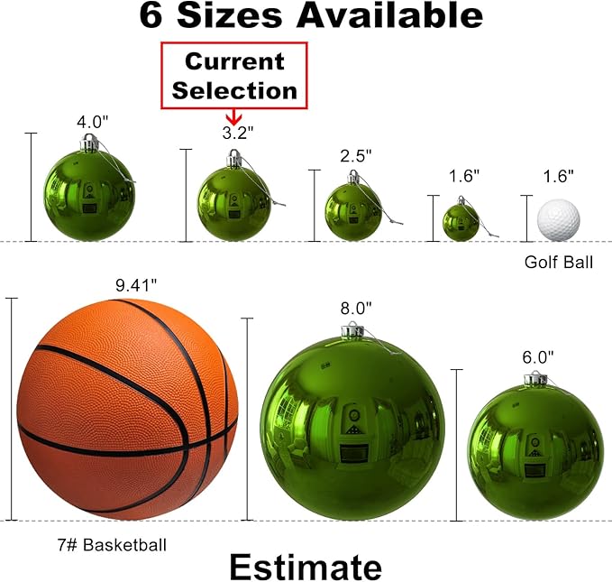 Lime Green 3.2" Large Christmas Balls - Christmas Tree Decoration Ornaments Shatterproof Hanging Balls for Birthday Halloween Holiday Wedding Decorations Set of 10pcs