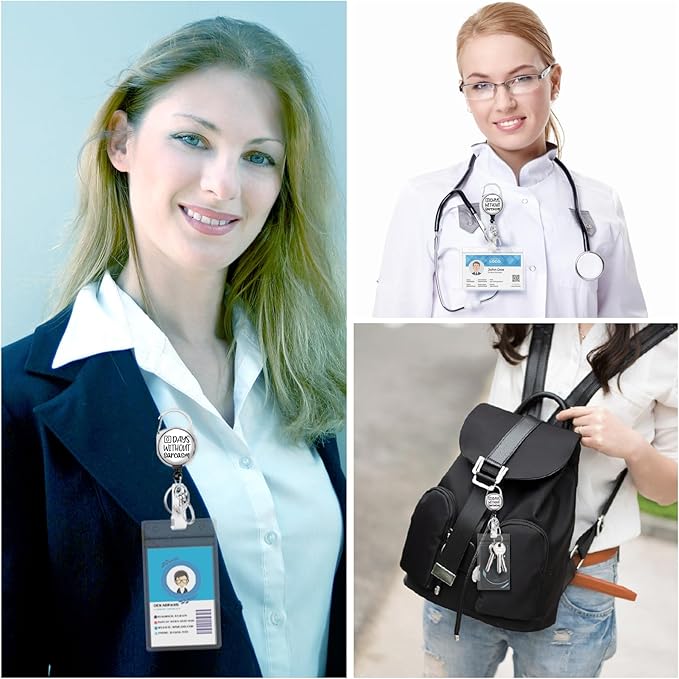 Gctriki Funny Badge Reel Retractable Heavy Duty with 360° Swivel Carabiner Clip, Cute ID Badge Holder, Nurse Teacher Retractable Keychain Name Badge Clip - Nurse Gifts（Zero Days Without Sarcasm）