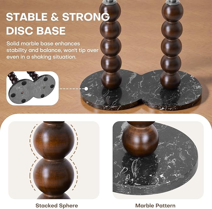 Metal Freestanding Coat Rack with Stainless Steel Double Rods & Marble Base, Hanging Clothes Rack for Entryway, Hallway, Bedroom, Living Room, Steel and Wood