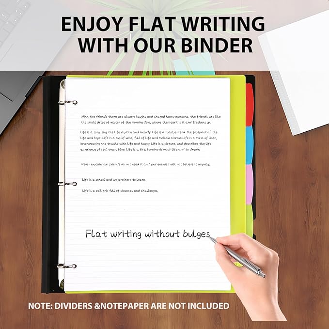 Telescoping 3 Ring Binder-4PCS, Flexible Binder with Elastic Rubble Spine+3 Round Rings, Flat Writing Binder, 4 Bright Colors