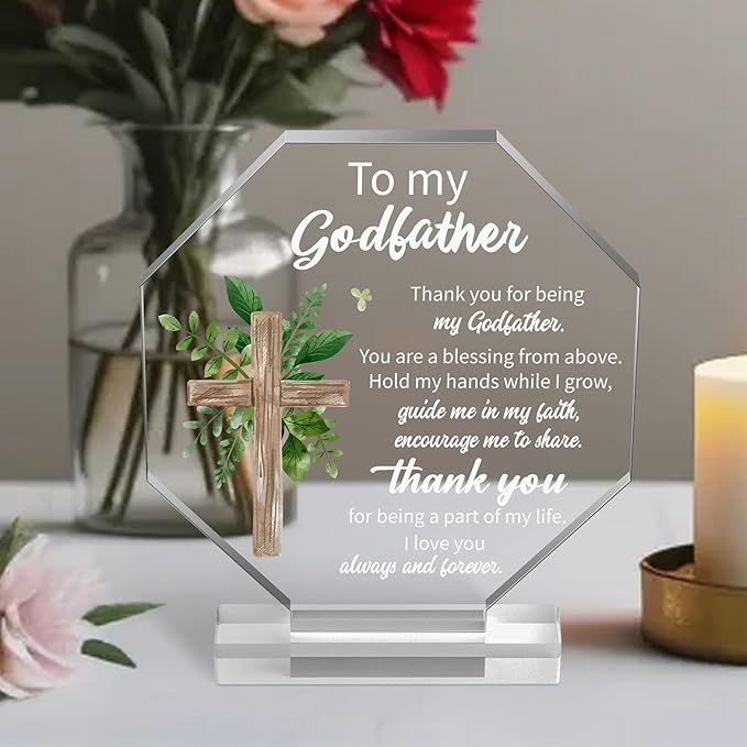 Yopyame Acrylic Gift for Godfather - Godfather Gifts from Godchild for Men Thank You for Being My Godfathers Acrylic Plaque Office Table Decor Birthday Christmas Keepsake Paperweight for Godfathers