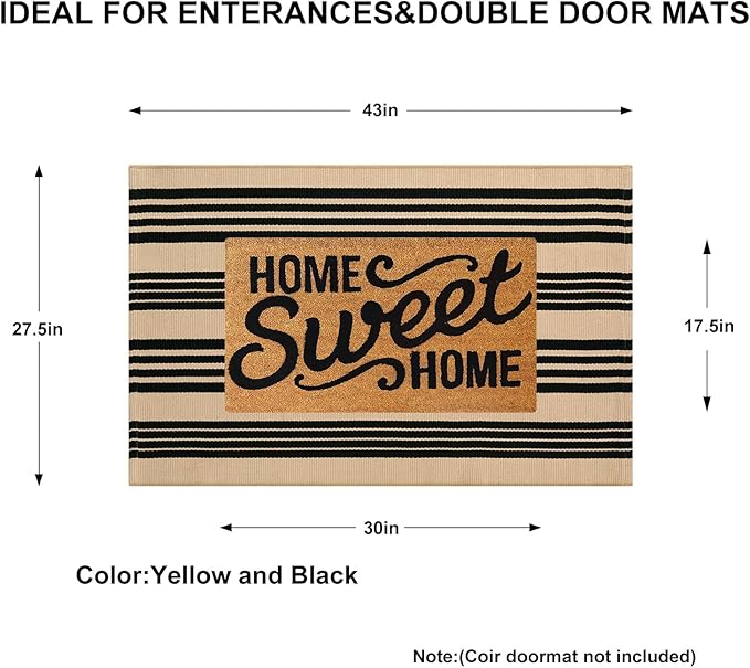 KIMODE Fall Outdoor Rug Decor 27.5"x43", Black and Khaki Striped Front Porch Rugs,Reversible Washable Front Door Mats,Hand Woven Welcome Layered Doormat Entryway Rug for Entrance Doorway