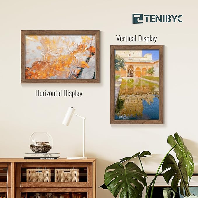 11x17 Picture Frame Set of 4, Walnut Wood Grain, HD Tempered Glass, Brown Wooden Poster Frame, Wall Hanging