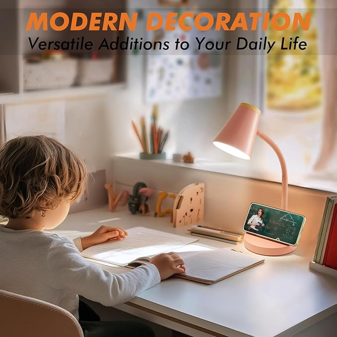 Desk Lamps for Home Office - Small LED Desk Lamp Touch Dimmable Reading Light for College Dorm Room - Adjustable Flexible Gooseneck Table Lamp for Bedside Bedroom Nightstand Pink