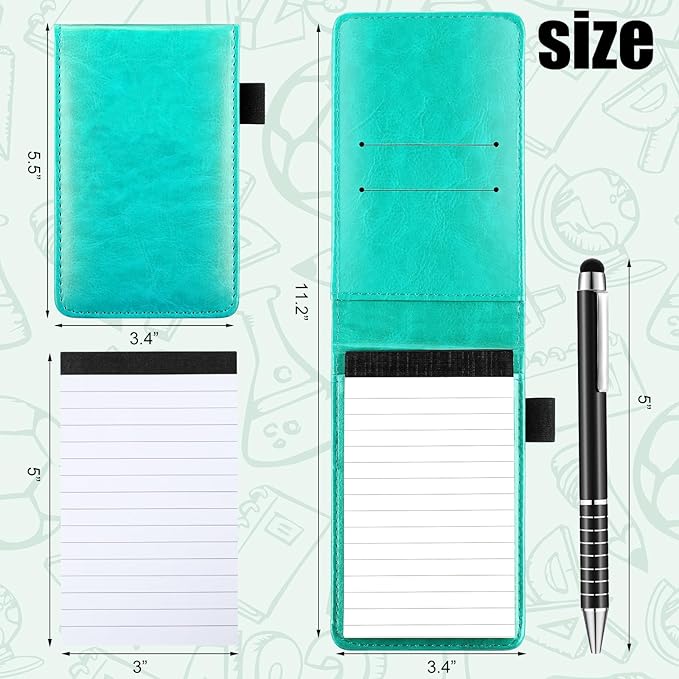 Outus 10 Pcs Pocket Notebook with Pen Set Included Mini Pocket Notepad Holder with 50 Lined Sheets, Metal Pen, 8 Pcs 3 x 5 Inch Memo Book Refills, 30 Lined Paper Per Note Pad (Bright Blue)