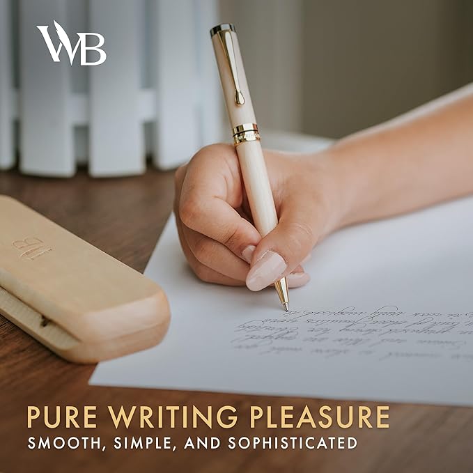 Wordsworth and Black Ballpoint Pen Set - Stunning Luxury Pen Bamboo Maplewood Gold Finish, Refillable, Best Ball Pen for Men & Women, Black Ink Refill, Elegant, Point Pen