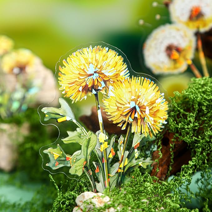 Dandelion Floral PET Stickers Set, 60PCS Holographic Botanical Flower Stickers for Scrapbooking, Journaling, DIY Crafts, and Art Supplies