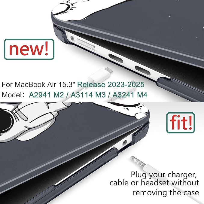 DONGKE Compatible with M4 MacBook Air 15 inch Case 2025 2024 2023 A3241 A3114 A2941 M3 M2 Liquid Retina Display Touch ID, Plastic Hard Case & Keyboard Skin & Screen Protector - Astronaut