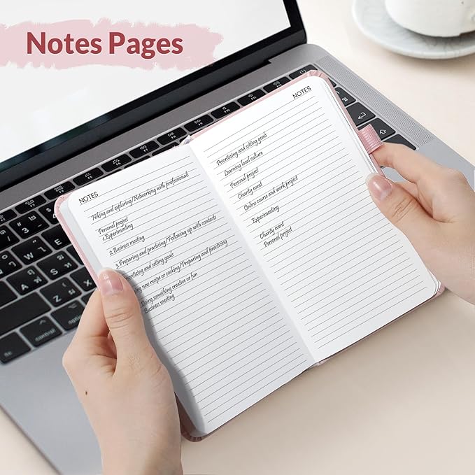 SUNEE 2026 Pocket Weekly Planner for Purse 3.5" x 6" - 12 Month (January 2026 - December 2026), Small Size Planner, Hardcover, Notes, Pocket, 100 GSM Paper, Pink