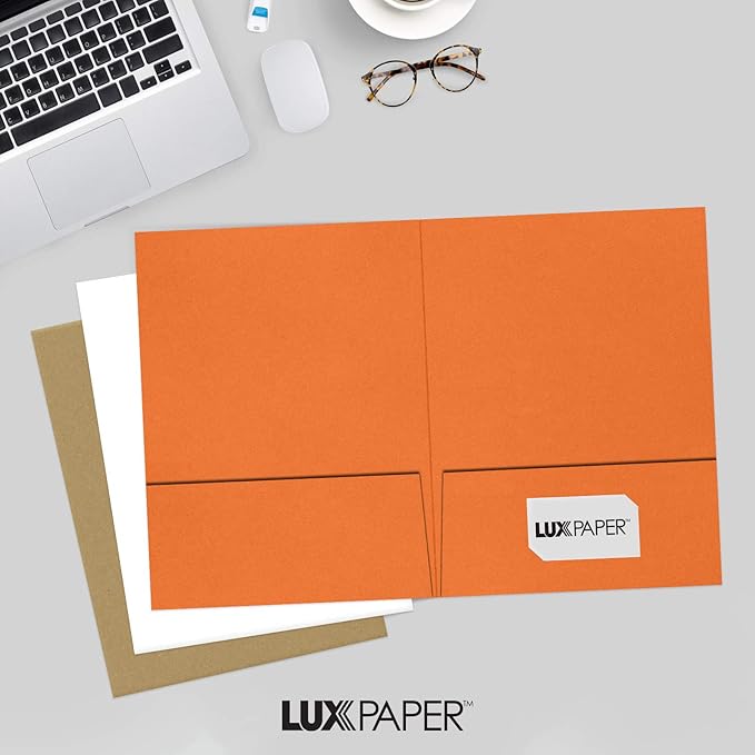 LUXPaper 9" x 12" Presentation Folders | Two Pocket | Mandarin Orange | 100lb. Cover | 25 Qty