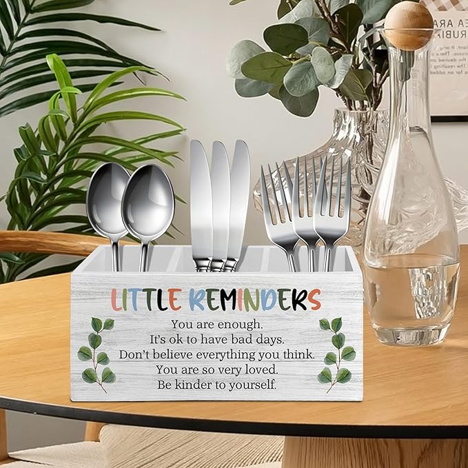 Little Reminders Inspirational Pen Pencil Holder Organizer for Desk Accessories, Mental Health Motivational Wooden Box Sign Desk Decor for Home Office Decoration, Positive Gifts