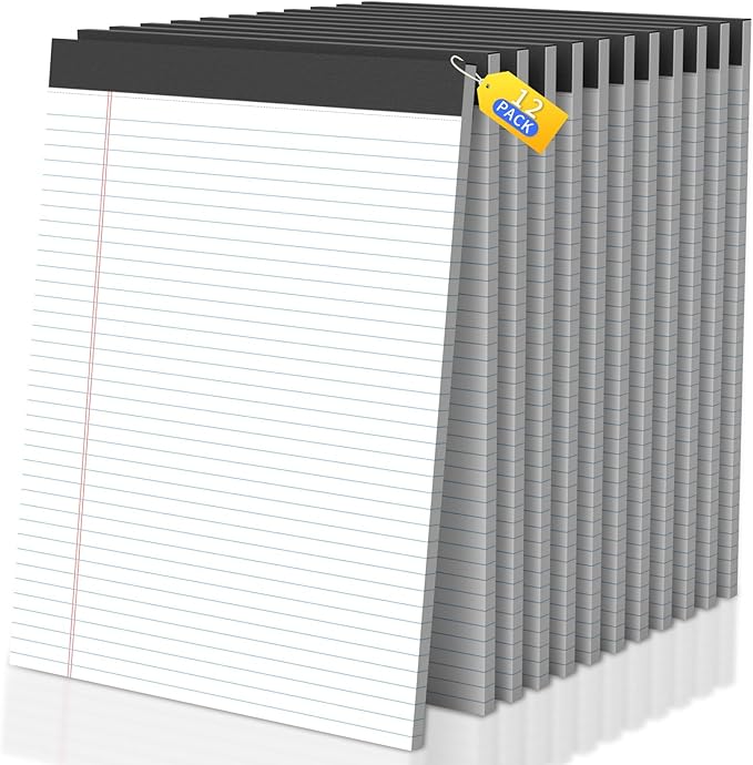 Legal Pads 8.5 X11.75, Narrow Ruled Notepads, 12 Pack, 30 Sheet/Pad, White Legal Pads, Tear Off Notepad, Perforated Writing Pad, Notebook Paper College Ruled, Notepads for Office Home School, Notepad
