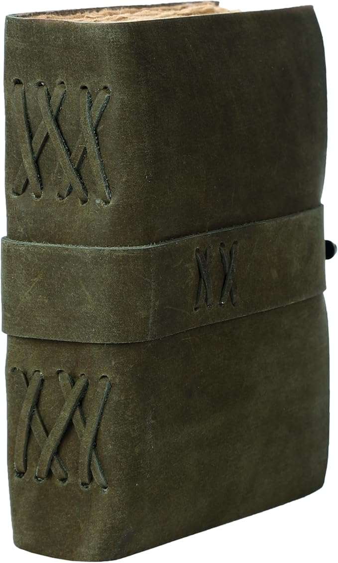 Vintage Leather Journal Handmade Buffalo Non-Refillable Deckle Edge Paper – Leather Bound Journal for Women Men C-Lock Closure Ideal for Writing & Travel for Artists (Dark Green)
