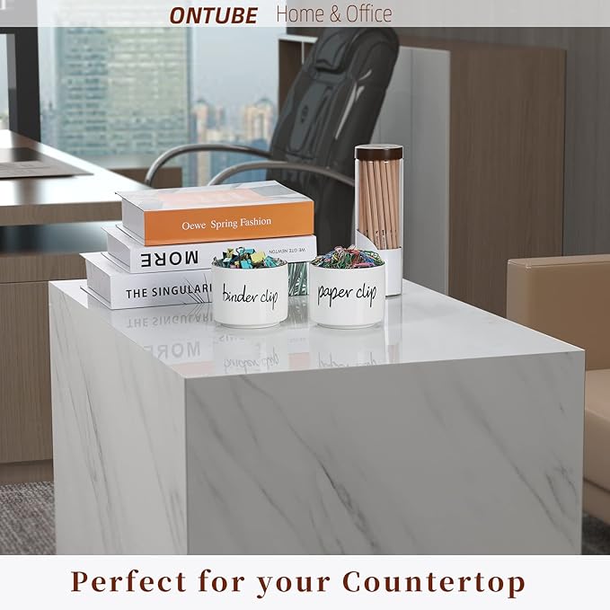 ONTUBE Ceramic Paper Clip Holder and Binder Clip Holder Set Dispenser Organizer for Desk (White)