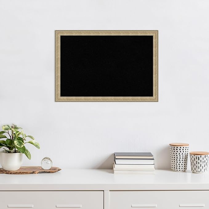 Amanti Art Black Cork Board for Wall, 18x26 Vision Board with Champagne Frame, Medium Corkboard Office Decor for Home Organization, Traditional Corkboard Pinboard to display items for home