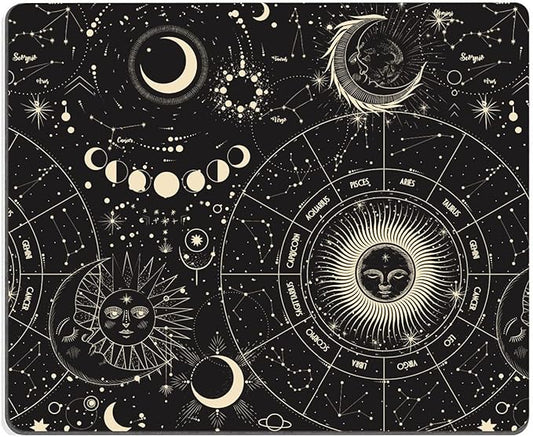 Hokafenle Mouse Pad, Square Personalized Computer Mouse Pads with Planet Design, Washable Mouse Mat, Gaming Office Home Non-Slip Rubber Base Mousepad, Moon and Sun