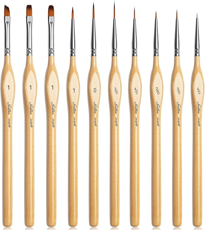 Golden Maple Miniature Paint Brushes 10pcs Detail Paint Brushes Flat Angle Filbert Fine Detail Brush Set for Acrylic, Watercolor, Miniature Models