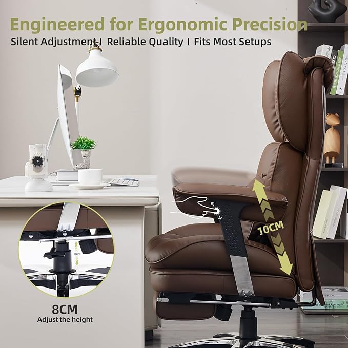 Efomao Big and Tall Office Chair with Footrest – High Back Computer Chair with Adjustable Armrests，Executive Office Chair with Wide Seat, Modern Desk Chair for Home Office, Gaming, or Study, Brown