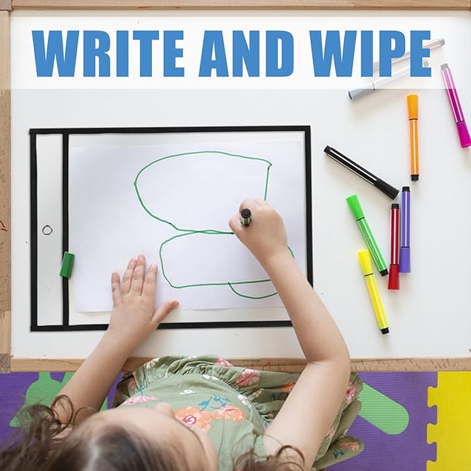 Heavy Duty Sheet Protectors 8.5 x 11 Job Ticket Holders, 30 Pack Dry Erase Pockets Plastic Paper Sleeves Clear Sleeves for Paper Clear Document Protectors for Shop Office Classroom Home, Black