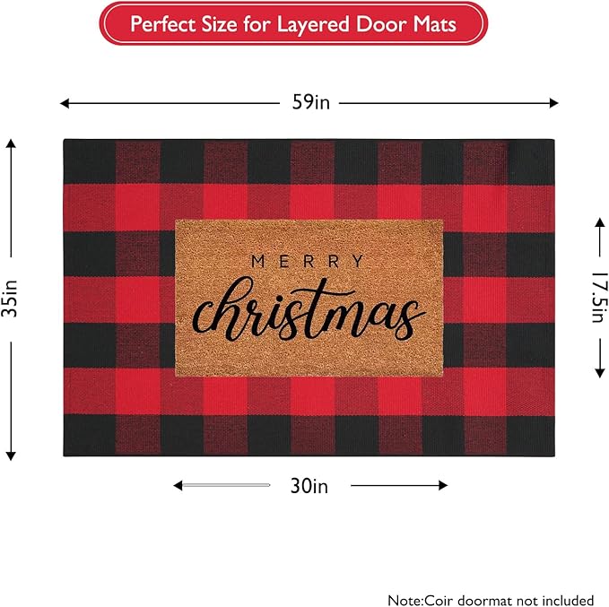 KIMODE Christmas Buffalo Plaid Outdoor Rug 3'x5',Red and Black Christmas Doormats Outside, Washable Front Door Mat, Reversible Outdoor Christmas Decor for Front Porch Entryway Kitchen Bedroom
