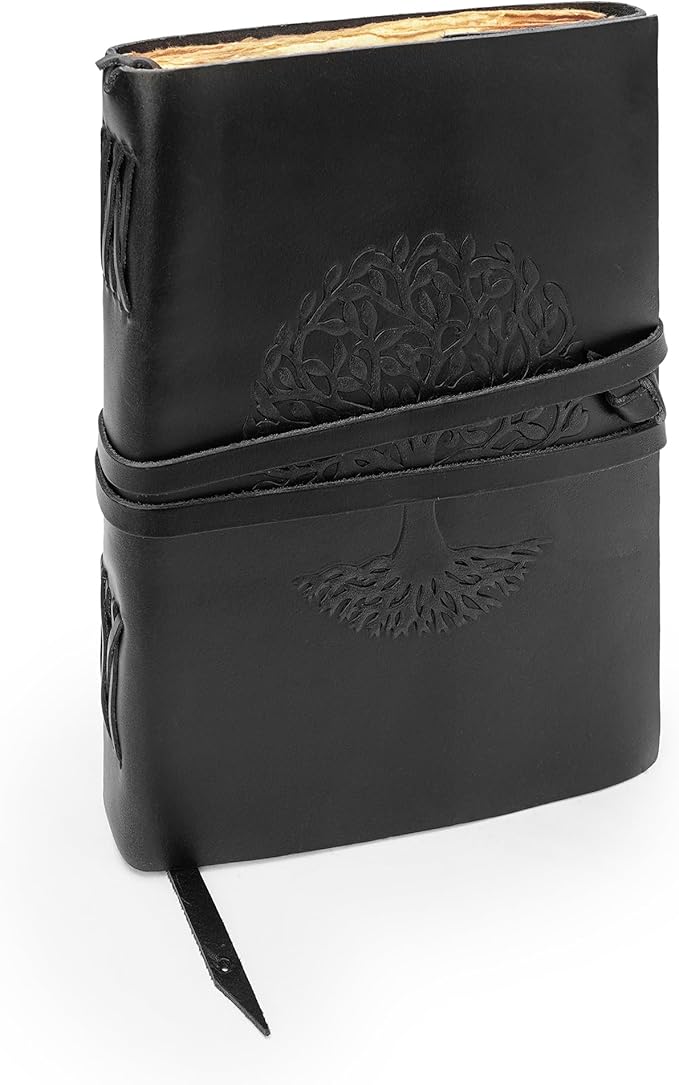 LUXEORIA Tree Of Life Leather Journal for Women and Men, Handcrafted Leather Journal for Writing Womens, Sketchbook, Travel Diary with Unlined Deckle Paper, Black 7x10