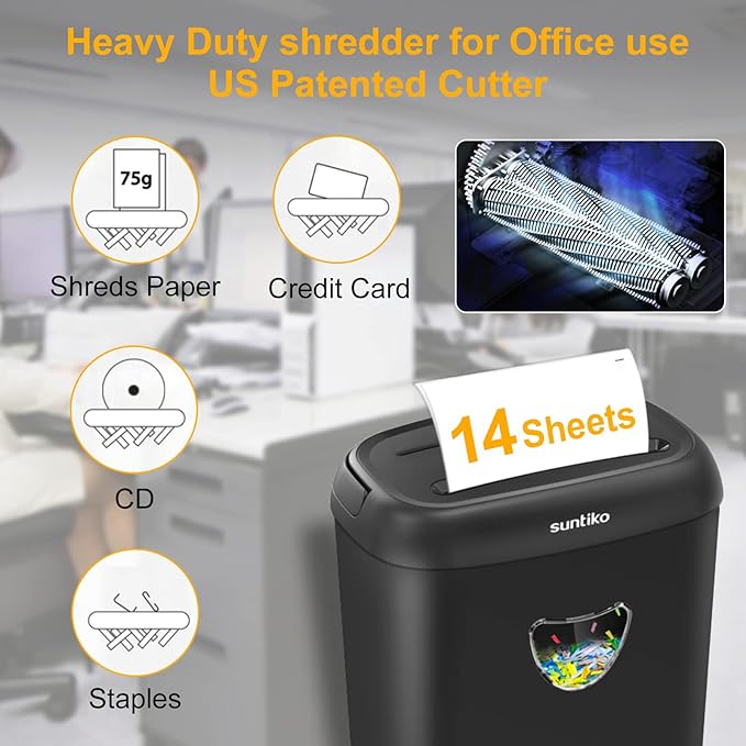 Paper Shredder, 14 Sheet Cross Cut, 6.6 Gallon Basket, P-4 Security Level, 3 Mode Design - Jam Proof Heavy Duty Shredder for Home and Office