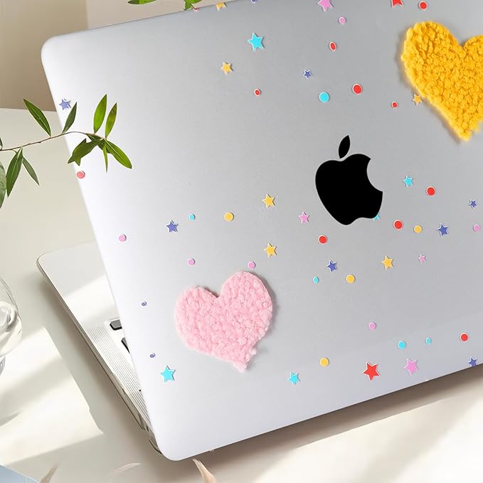 DTangLsm Compatible with MacBook Air 13 inch Case 2022 2021 2020-2018 Model A2337 M1 A2179 A1932 Cute Plush Clear Plastic Hard Shell Case with Colorful Stars & Keyboard Cover, Cute Plush Hearts