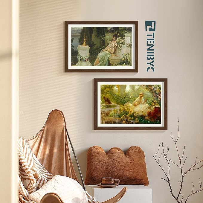 13x19 Picture Frame Set of 4, Textured Brown Wood & HD Tempered Glass, 19x13 Frame Display Posters, Photos and Puzzles, Wall Hanging