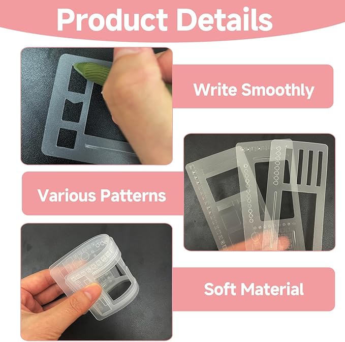 Handmade Flexible Record Template, Planner Stencil Set for Dot Grid Journals, Flexible Drawing and Checklist Templates, for Journaling Checklists, Lines, Boxes & Daily Planning, 3 Pack