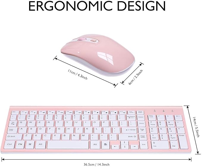 cimetech Wireless Keyboard and Mouse Combo, Compact Full Size Wireless Keyboard and Mouse Set 2.4G Ultra-Thin Sleek Design for Windows, Computer, Desktop, PC, Notebook, Laptop - Pink