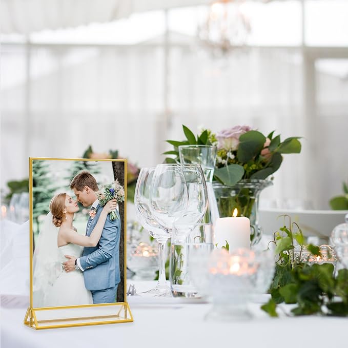 5x7 Table Number Holders Gold Picture Frames Clear Acrylic Sign Holder Double Sided Table Menu Stands for Wedding Numbers Frames, Photos and Art Display