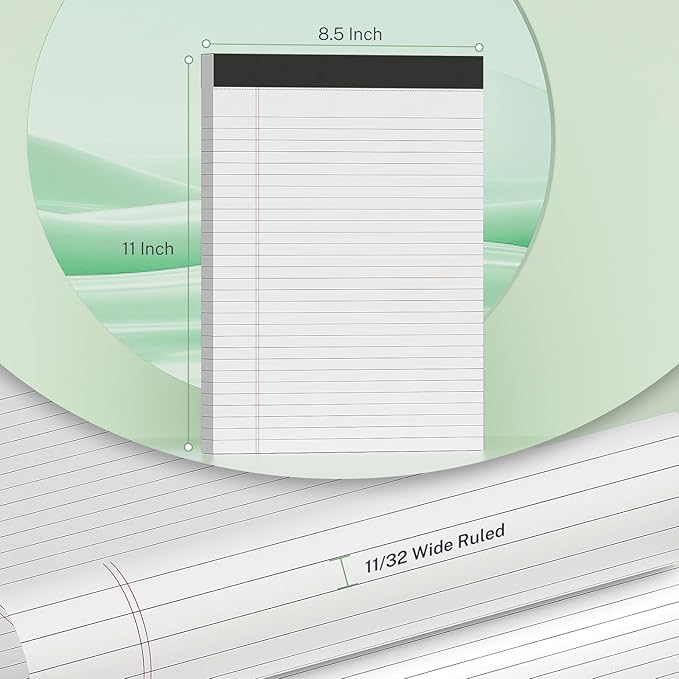 2-Pack Professional Legal Pads 8.5x11 Inches, Wide Ruled White Paper Perforated - 50 Sheets per Pad, Durable for Office, School & Legal Use