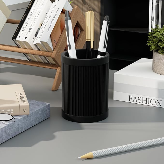 Aesthetic Pen Holder For Desk, Modern Silicone Pencil Holder, Stylish Office Desk Decor, Made of 5 mm Thickened Premium Silicone, Office Desk Organizer And Accessories (Black)