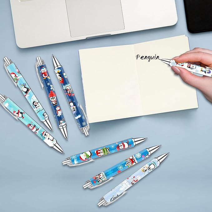 Idealmuzik Penguin Pens Set – Cute Penguin-Themed Gel Pens for Kids, Teachers, and Office Gift Exchange – Funny Penguin Designs – Perfect Stationery Gifts, Party Favors, and Stocking Stuffers, 8 Pack