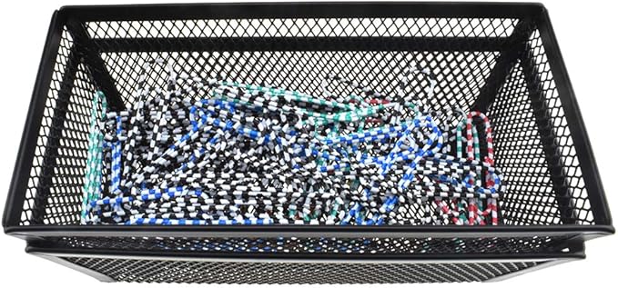 HAHIYO Stackable Mesh Tray Cup 6 x 3 x 2 inches Sturdy Container for Desk Drawer Organizer Collection for Home Office School kitchen Soft Foam Feet No Sharp Edges 2 Pack Black