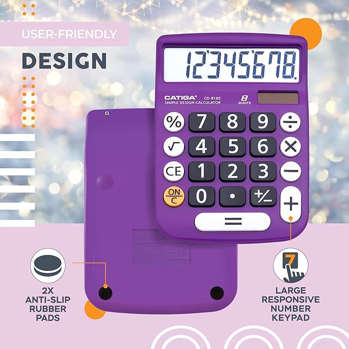 CATIGA Desktop Calculator 8 Digit with Solar Power and Easy to Read LCD Display, Big Buttons, for Home, Office, School, Class and Business, 4 Function Small Basic Calculators for Desk, CD-8185