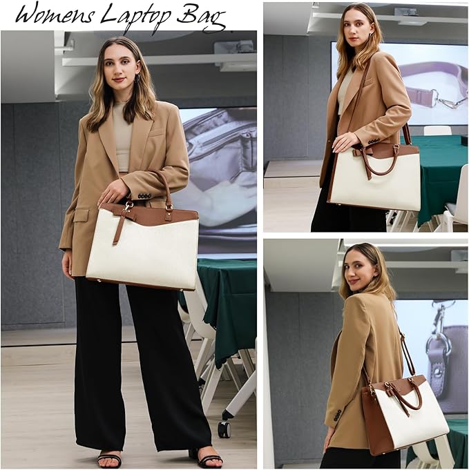 RAINSMORE Laptop Bag for Women 15.6 Inch PU Leather Laptop Tote Professional Business Office Work Bag Waterproof Briefcase Computer Tote Bag Large Lightweight Handbag Shoulder Bag