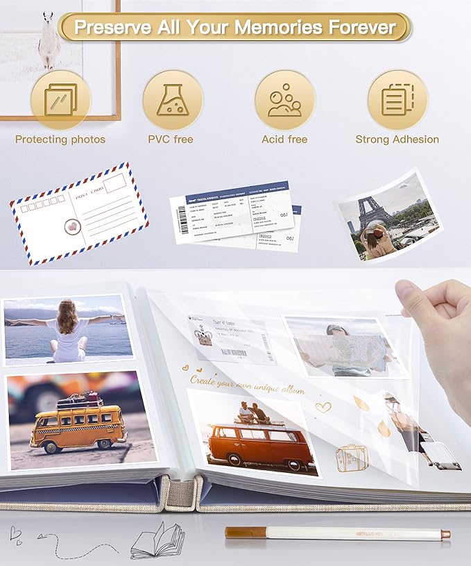 Popotop Photo Album Self Adhesive Scrapbook Album for 4x6 5x7 8x10 Pictures DIY Photo Book as Scrapbooking Supplies Kits, Birthday Gifts for Women Mom Wedding Baby Family Travel