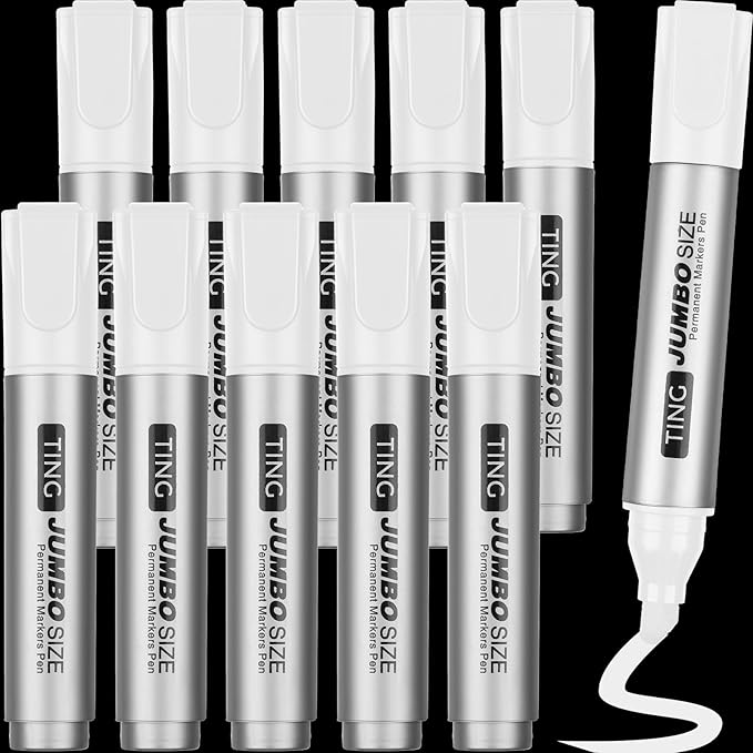 Fuutreo 10 Pack Jumbo Permanent Markers Bulk Large Chisel Tip Permanent Markers Quick Drying Big Huge Poster Pens for Office, Logistics Company and More(White)