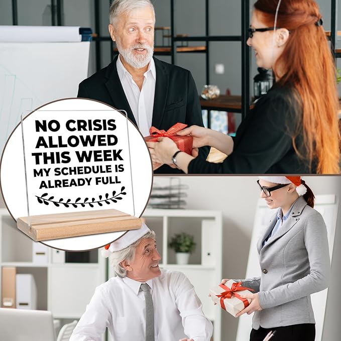 Funny Office Gifts for Women Men, No Crisis Allowed This Week Acrylic Decorative Sign for Home Office, Funny Boss Gifts for Boss Lady, Coworker, Manager