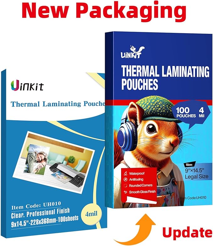 Uinkit 4Mil 100Pack Legal Size Laminating Sheets, 9X14.5-Inches Laminate Pouches, Extra Protector for Clear Photo Sticker Papers, Use in Office School Supplies with Thermal Laminator Machine