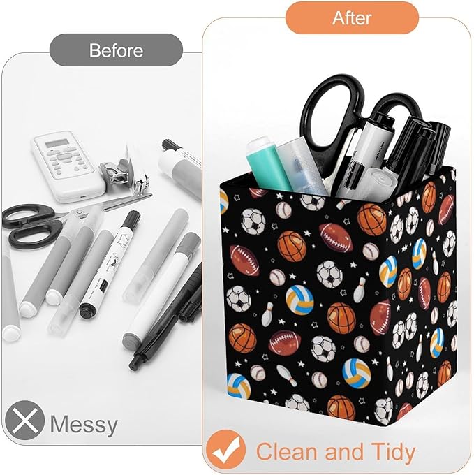 Square Pen Holder & Pencil Organizer for Desk - Office Storage Organizer, Markers/Makeup Brushes/Scissors Holder, Compact Desk Decor Accessories for Home Classroom School(Balls)