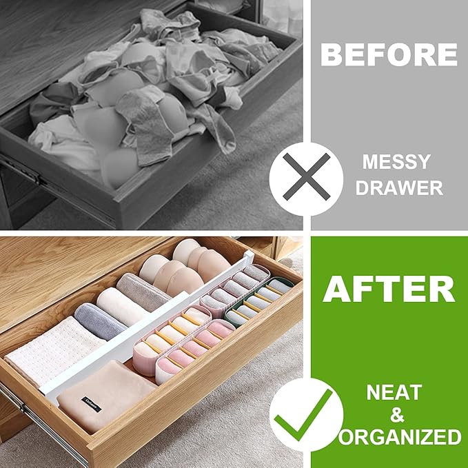 ANTOWIN Expandable Bamboo Drawer Dividers, Drawer Separators,17-22 inches Adjustable Spring-loaded Organizer for Large Utensil, Clothes, Tools Drawers, 6Pack (White)