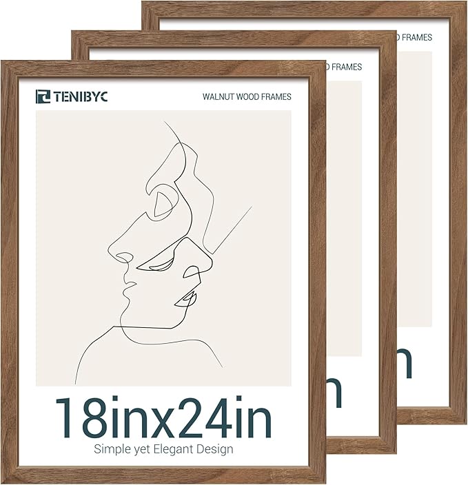 18x24 Walnut Poster Frame Set of 3 - Natural Brown, Solid Wood Picture Frame, Wall Hanging
