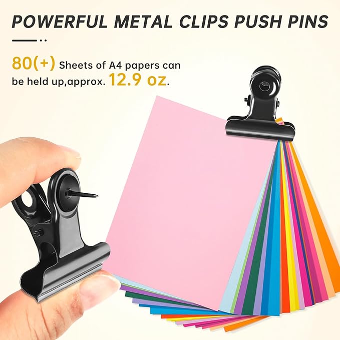 60 Pieces Push Pin Clips, Metal Clothes Pushpin with Clip, Black Clip Push Pins, Push Pins for Bulletin Board Wall Cubicle Cork Boards for Paper Picture Poster Hanging in Home Office Classroom
